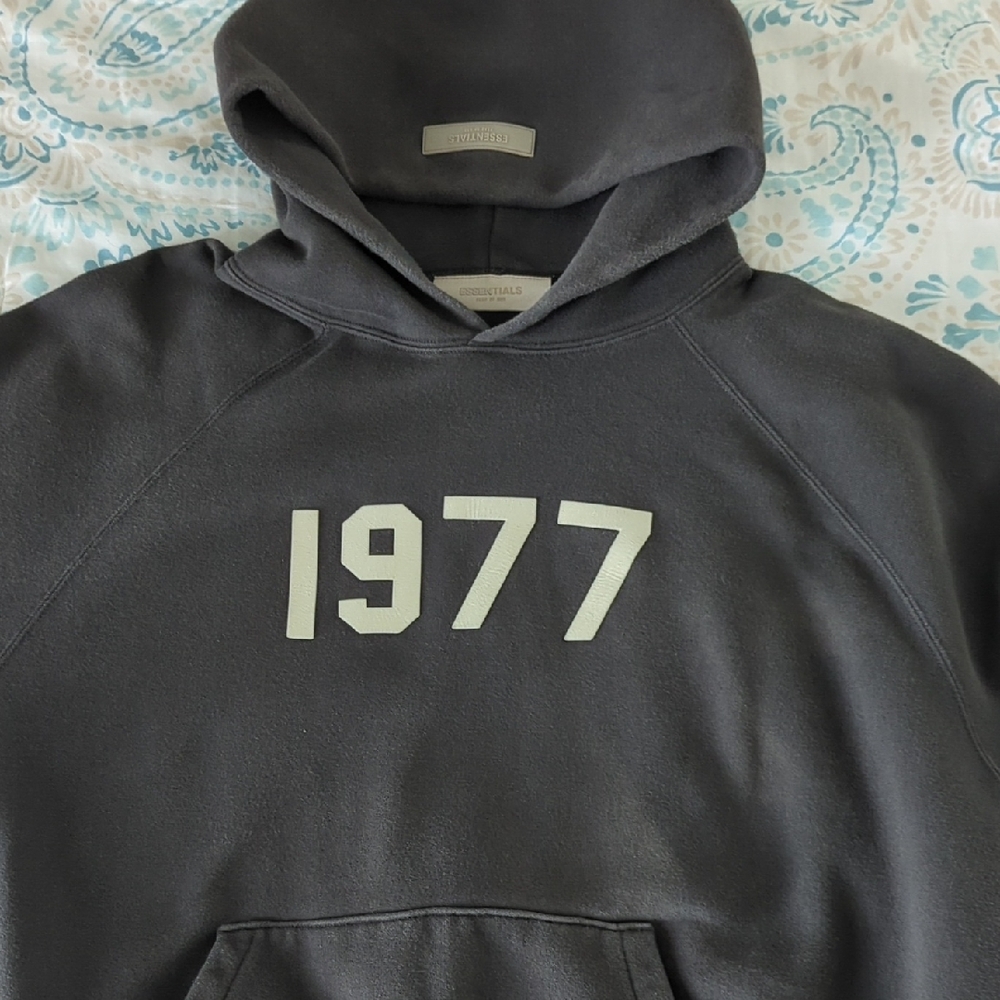 Essentials Charcoal Hoodie with 1977 Print